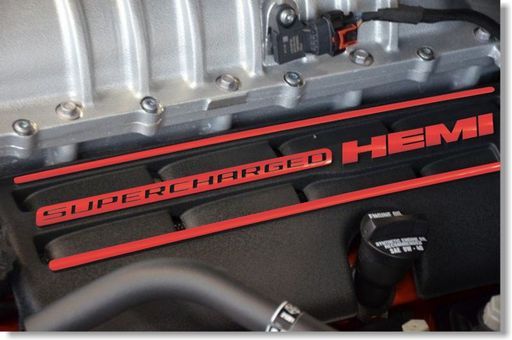 "Supercharged Hemi" Engine Cover Overlay Decals SRT Hellcat - Click Image to Close